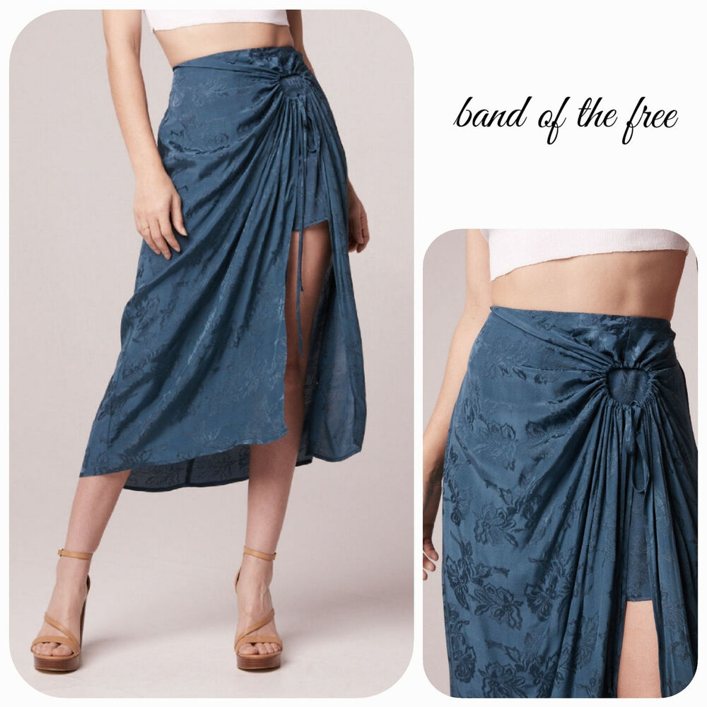 NWT Band Of The Free Celene Jacquard Layered Midi‎ Skirt Slit Tie Deep Teal XS